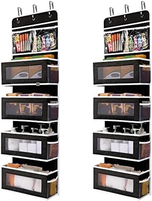 JARLINK 2 パック 5 シェルフ 扉上 掛けるオーガナイザー 折りたたむ 壁掛け 4 大きなポケット PVC の大きな容量 収納