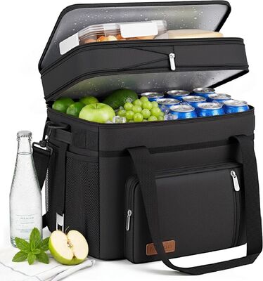 クーラーバッグ ダブルデッキ - 60缶用 漏れ防止 断熱 ポータブル ソフトランチクーラー、ビーチ、ピクニック、キャンプ、ショッピングに最適な特大拡張式アイスチェストクーラー