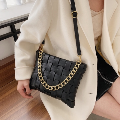 PU WOMEN'S BAG TEXTURE 織物ハンドバッグ 2024 春 韓国の新しいファッション・バージョン チェーン・ショルダー・バッグ クロスボディ・バッグ