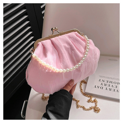 2024 NEW RETRO FAIRY SOLID COLOR 小さいバッグ ホワイト ハンドバッグ パールバッグ 女性用ネットヤード シンプルクロスボディバッグ