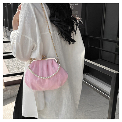 2024 NEW RETRO FAIRY SOLID COLOR 小さいバッグ ホワイト ハンドバッグ パールバッグ 女性用ネットヤード シンプルクロスボディバッグ