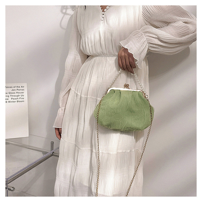 2024 NEW RETRO FAIRY SOLID COLOR 小さいバッグ ホワイト ハンドバッグ パールバッグ 女性用ネットヤード シンプルクロスボディバッグ