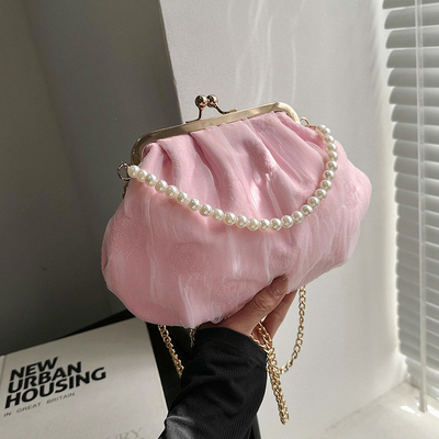 2024 NEW RETRO FAIRY SOLID COLOR 小さいバッグ ホワイト ハンドバッグ パールバッグ 女性用ネットヤード シンプルクロスボディバッグ