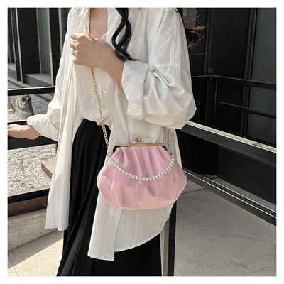 2024 NEW RETRO FAIRY SOLID COLOR 小さいバッグ ホワイト ハンドバッグ パールバッグ 女性用ネットヤード シンプルクロスボディバッグ
