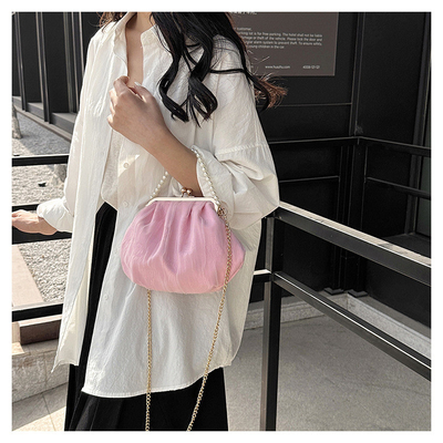 2024 NEW RETRO FAIRY SOLID COLOR 小さいバッグ ホワイト ハンドバッグ パールバッグ 女性用ネットヤード シンプルクロスボディバッグ