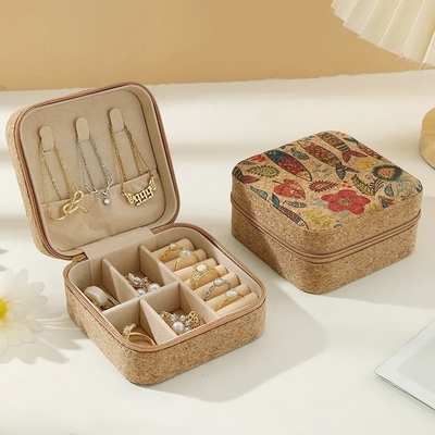 オリジナルのプレミアムコーク 宝石箱 携帯旅行耳飾り リング ネックレス 収納箱