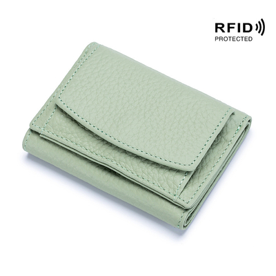 盗難防止ブラシ 女性用革財布 短カード バッグ 3つ折りたたみ 小財布 RFID ミニ牛皮コイン 財布 横断