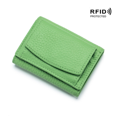 盗難防止ブラシ 女性用革財布 短カード バッグ 3つ折りたたみ 小財布 RFID ミニ牛皮コイン 財布 横断