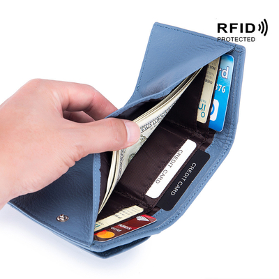 盗難防止ブラシ 女性用革財布 短カード バッグ 3つ折りたたみ 小財布 RFID ミニ牛皮コイン 財布 横断