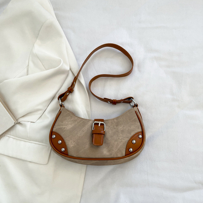 フランス ファッション カジュアル アンダーアームバッグ 女性 2024 NEW TEXTURE BAGUETTE BAG SIMPLE COLOR PATCHWORK