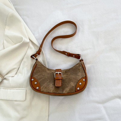 フランス ファッション カジュアル アンダーアームバッグ 女性 2024 NEW TEXTURE BAGUETTE BAG SIMPLE COLOR PATCHWORK