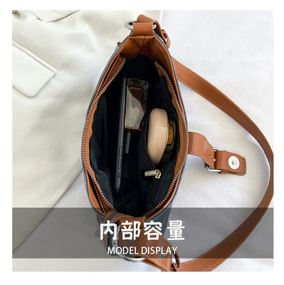 フランス ファッション カジュアル アンダーアームバッグ 女性 2024 NEW TEXTURE BAGUETTE BAG SIMPLE COLOR PATCHWORK