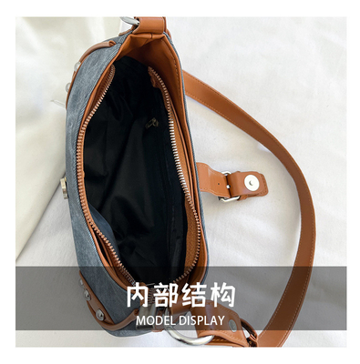 フランス ファッション カジュアル アンダーアームバッグ 女性 2024 NEW TEXTURE BAGUETTE BAG SIMPLE COLOR PATCHWORK