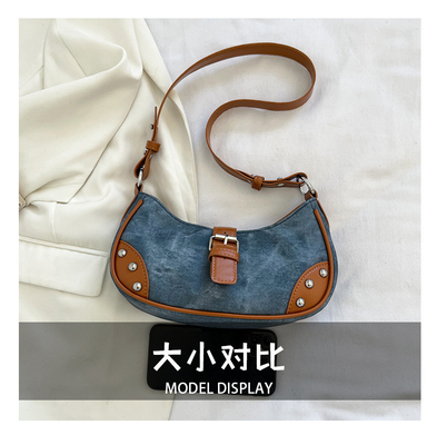 フランス ファッション カジュアル アンダーアームバッグ 女性 2024 NEW TEXTURE BAGUETTE BAG SIMPLE COLOR PATCHWORK