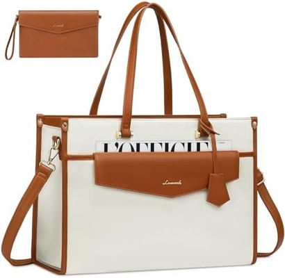 LOVEVOOK 女性用ラップトップバッグ 15.6インチ ラップトップ トートバッグ 2イン1 プロワークバッグ クラッチ付きビジネスケース