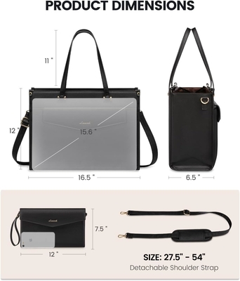 LOVEVOOK 女性用ラップトップバッグ 15.6インチ ラップトップ トートバッグ 2イン1 プロワークバッグ クラッチ付きビジネスケース