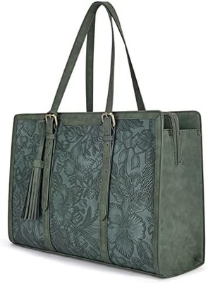 女性用 15.6 インチ 作業用 トートバッグ PU レザー パソコン財布 業務用 オフィス用 3 層のコンパートメント