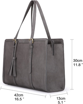 女性用 15.6 インチ 作業用 トートバッグ PU レザー パソコン財布 業務用 オフィス用 3 層のコンパートメント