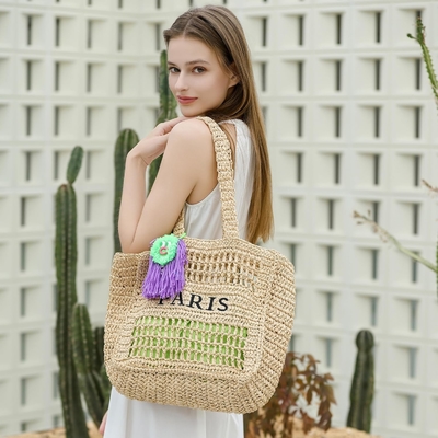 ヘラルド ストロー メッシュ ビーチ トートバッグ 女性用 大型 夏用 軽量 折りたたむ 織物 ショルダーバッグ 旅行用