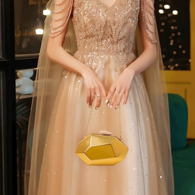 女性用 格子型 メタル式 夕方用 ハンドバッグ ジオメトリック式 夕方用 パーティー用 婚礼用 卒業式用