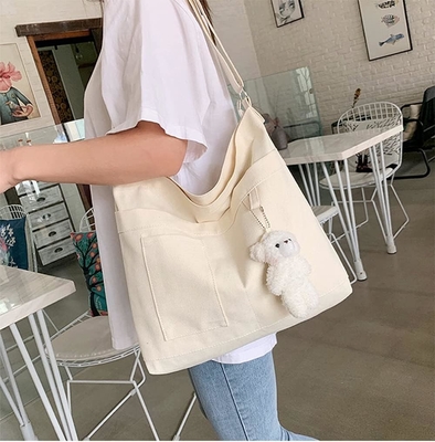 ブランド:Kehpish エコノミック コットンキャンバス トートバッグ,女性 ホーボ ショルダー バッグ 3 外部ポケット付きクロスボディ ハンドバッグ