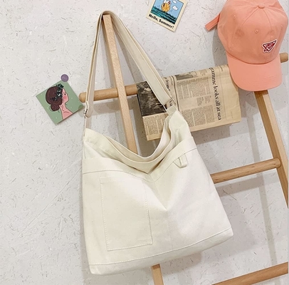 ブランド:Kehpish エコノミック コットンキャンバス トートバッグ,女性 ホーボ ショルダー バッグ 3 外部ポケット付きクロスボディ ハンドバッグ
