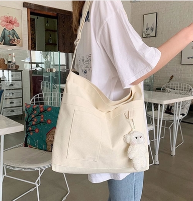 ブランド:Kehpish エコノミック コットンキャンバス トートバッグ,女性 ホーボ ショルダー バッグ 3 外部ポケット付きクロスボディ ハンドバッグ