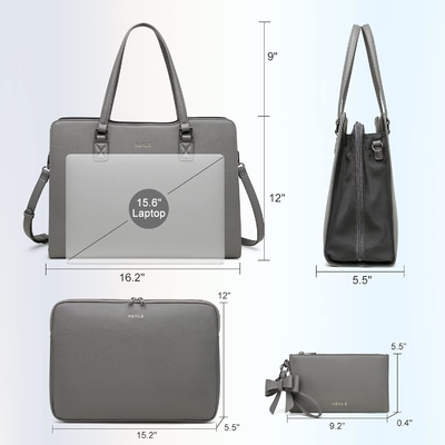 KEYLI 4PCセット 女性用ラップトップバッグ 大型革ラップトップ ブリーフケースUSB充電ポート付き パソコンの肩こり トートバッグ PU
