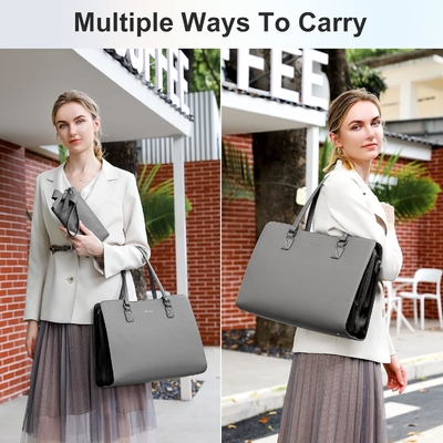 KEYLI 4PCセット 女性用ラップトップバッグ 大型革ラップトップ ブリーフケースUSB充電ポート付き パソコンの肩こり トートバッグ PU