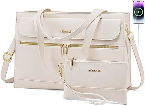 レディース 15.6インチ ラップトップ トートワーク バッグ プロフェッショナル レザー パソコン ブリーフケース 防水 ビジネス