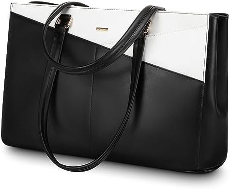 女性用 15.6 インチ 防水革 パソコン用 バッグ 業務用 オフィス用 ブリーフケース ブラック