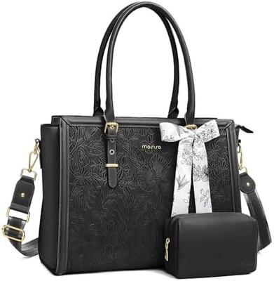 女性用モシソラップトップバッグ, 17-17.3インチ PU レザー トートバッグ