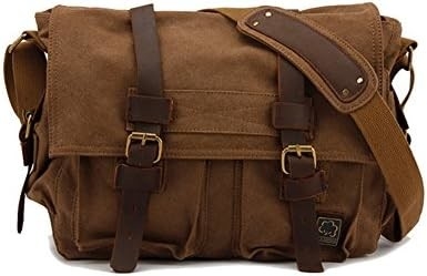 セックンク ヴィンテージ 軍用革 キャンバス ラップトップ バッグ メッセンジャー バッグ 中型