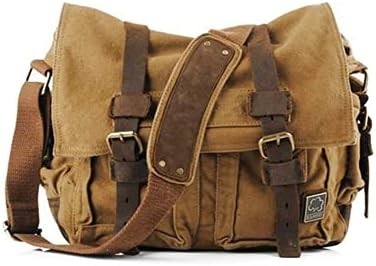 セックンク ヴィンテージ 軍用革 キャンバス ラップトップ バッグ メッセンジャー バッグ 中型