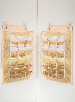 3D 新しい耐久的なクローゼット 3D メッシュポケット,壁棚 衣装 収納袋 (BEIGE-2PACK)
