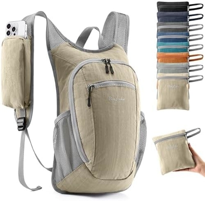 10L 小型 ハイキング バックパック 旅行 デイパック 軽量 荷造り バックパック 女性 男性 ((ベージュ)