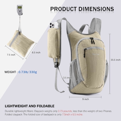 10L 小型 ハイキング バックパック 旅行 デイパック 軽量 荷造り バックパック 女性 男性 ((ベージュ)