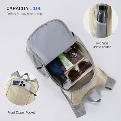 10L 小型 ハイキング バックパック 旅行 デイパック 軽量 荷造り バックパック 女性 男性 ((ベージュ)
