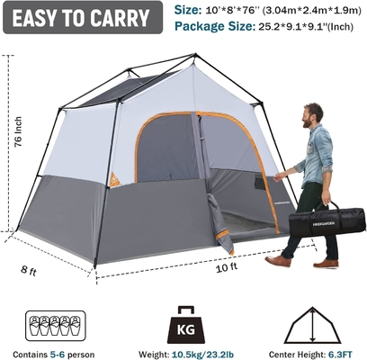 HIKERGARDEN 6人用キャンプテント - 家庭用キャンプ用テントを簡単に持ち運び,風力抵抗性のある布のキャビンテント