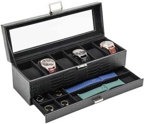 ProCase 時計 ボックスオーガナイザー 男性用 6 スロット 時計 ディスプレイケース 引き出し付き 父の日 ギフト 男性 時計 ホールダー 時計