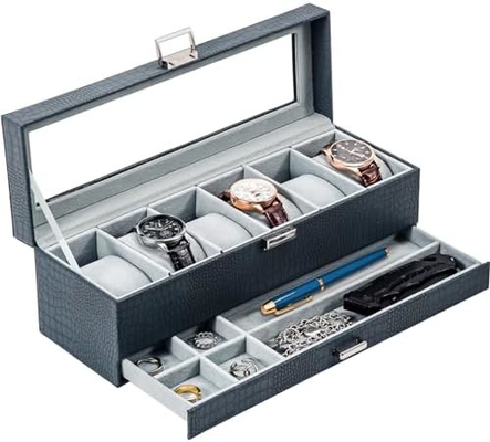 ProCase 時計 ボックスオーガナイザー 男性用 6 スロット 時計 ディスプレイケース 引き出し付き 父の日 ギフト 男性 時計 ホールダー 時計