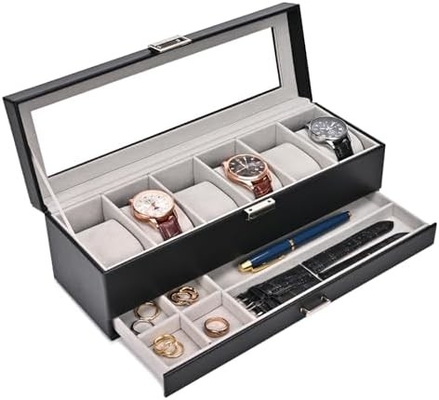 ProCase 時計 ボックスオーガナイザー 男性用 6 スロット 時計 ディスプレイケース 引き出し付き 父の日 ギフト 男性 時計 ホールダー 時計