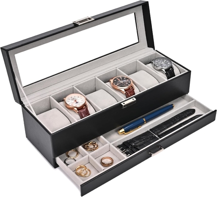 ProCase 時計 ボックスオーガナイザー 男性用 6 スロット 時計 ディスプレイケース 引き出し付き 父の日 ギフト 男性 時計 ホールダー 時計