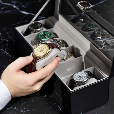 ProCase 時計 ボックスオーガナイザー 男性用 6 スロット 時計 ディスプレイケース 引き出し付き 父の日 ギフト 男性 時計 ホールダー 時計