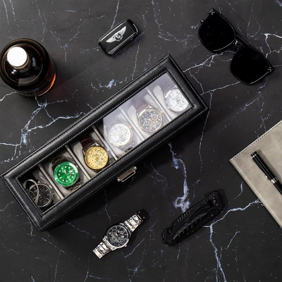 ProCase 時計 ボックスオーガナイザー 男性用 6 スロット 時計 ディスプレイケース 引き出し付き 父の日 ギフト 男性 時計 ホールダー 時計