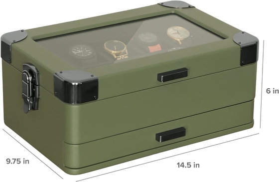 CASE ELEGANCE 軍用10 スロット 時計箱 男性用ケースオーガナイザー 本物のガラストップ モジュール式バレットトレイ