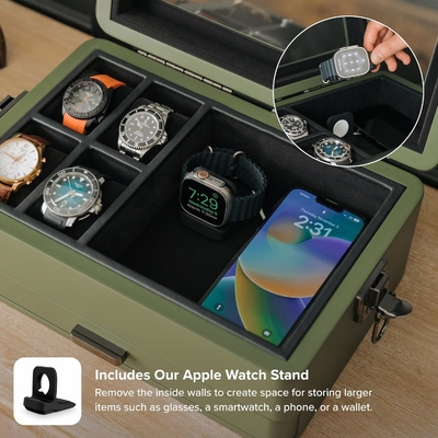 CASE ELEGANCE 軍用10 スロット 時計箱 男性用ケースオーガナイザー 本物のガラストップ モジュール式バレットトレイ