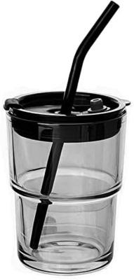 13オンス/400ml トンブル水ガラス ストローと蓋を封印したカップ コーヒー,アイスティー,厚壁隔離ガラスのために持ち