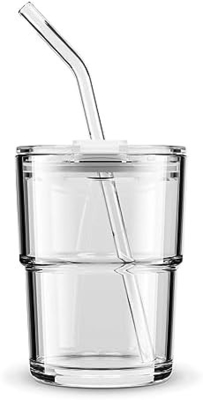 13オンス/400ml トンブル水ガラス ストローと蓋を封印したカップ コーヒー,アイスティー,厚壁隔離ガラスのために持ち