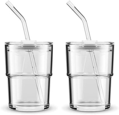 13オンス/400ml トンブル水ガラス ストローと蓋を封印したカップ コーヒー,アイスティー,厚壁隔離ガラスのために持ち